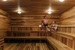 Couple Nordic Spa Sauna – Travel Alberta Mike Seehagel